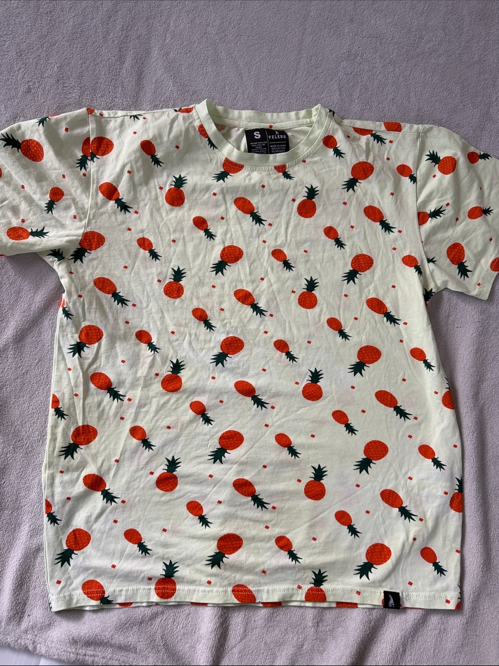 Short-Sleeve Pineapple Print Crew Neck T-Shirt - White/Orange